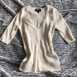 Express ivory knit ribbed v-neck sweater.